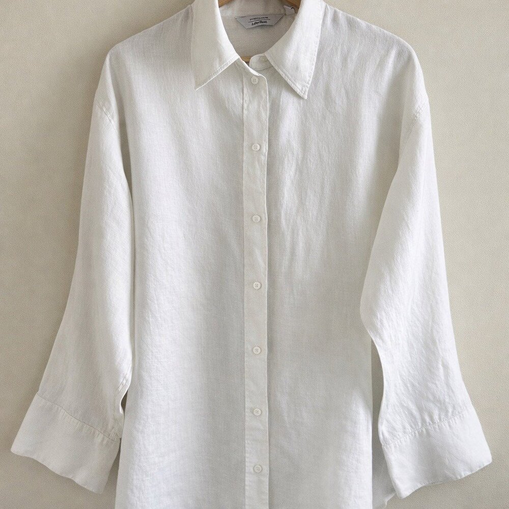 Stockholm Atelier 100% Linen White Button Shirt Relaxed Minimalist Blouse